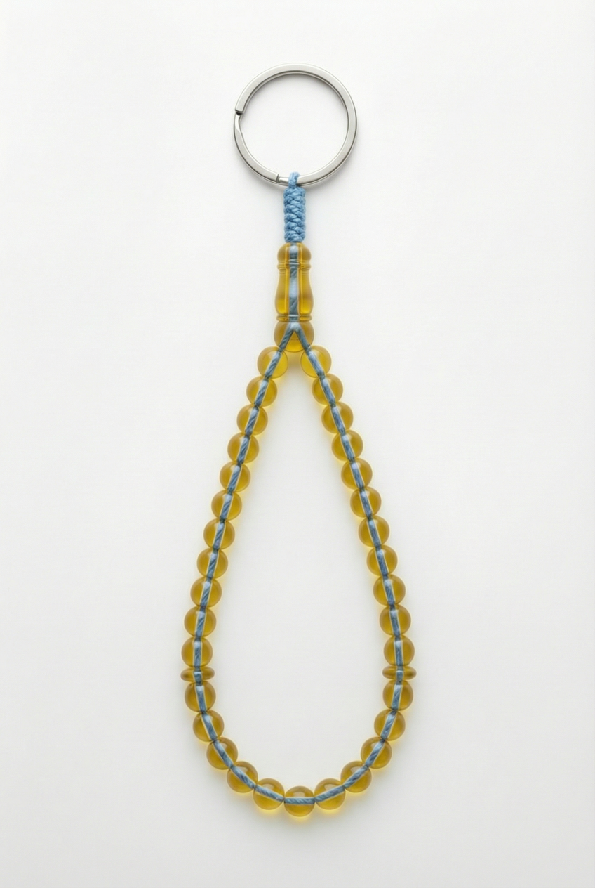 سلسلة مفاتيح من العنبر - ممتدة + شاهد وفواصل (31 خرزة)