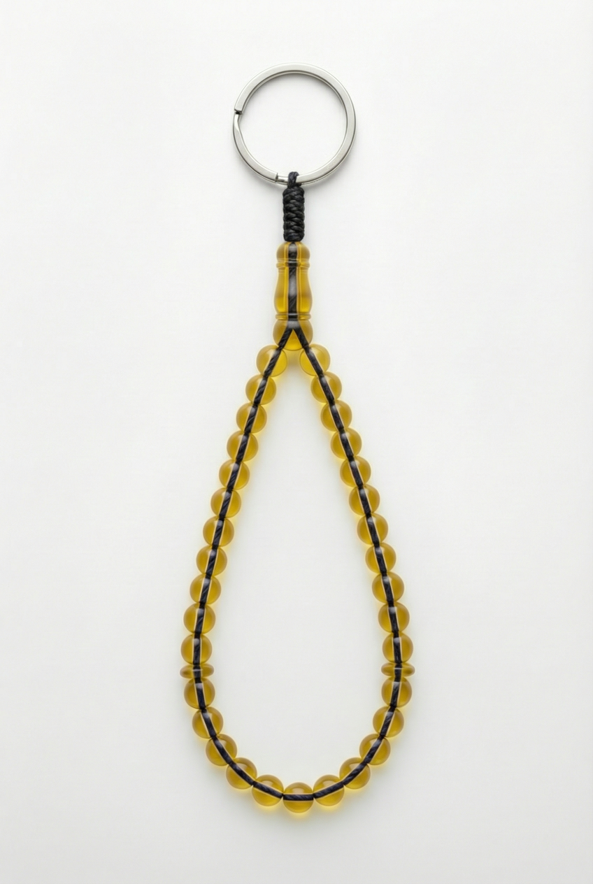 سلسلة مفاتيح من العنبر - ممتدة + شاهد وفواصل (31 خرزة)