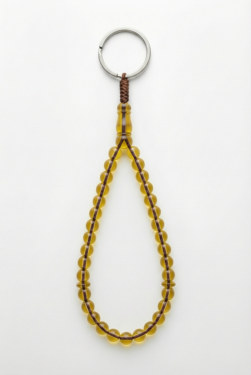 سلسلة مفاتيح من العنبر - ممتدة + شاهد وفواصل (31 خرزة)