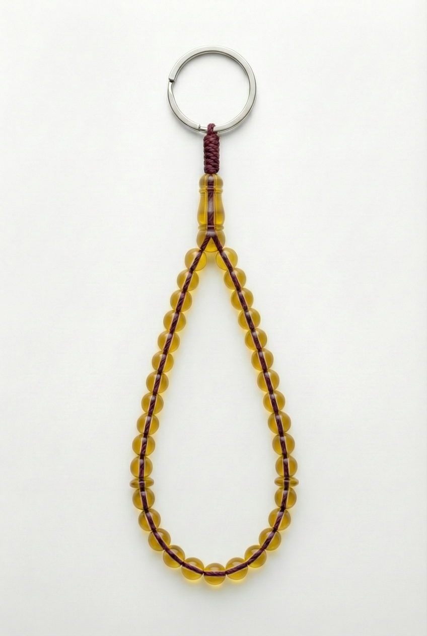 سلسلة مفاتيح من العنبر - ممتدة + شاهد وفواصل (31 خرزة)