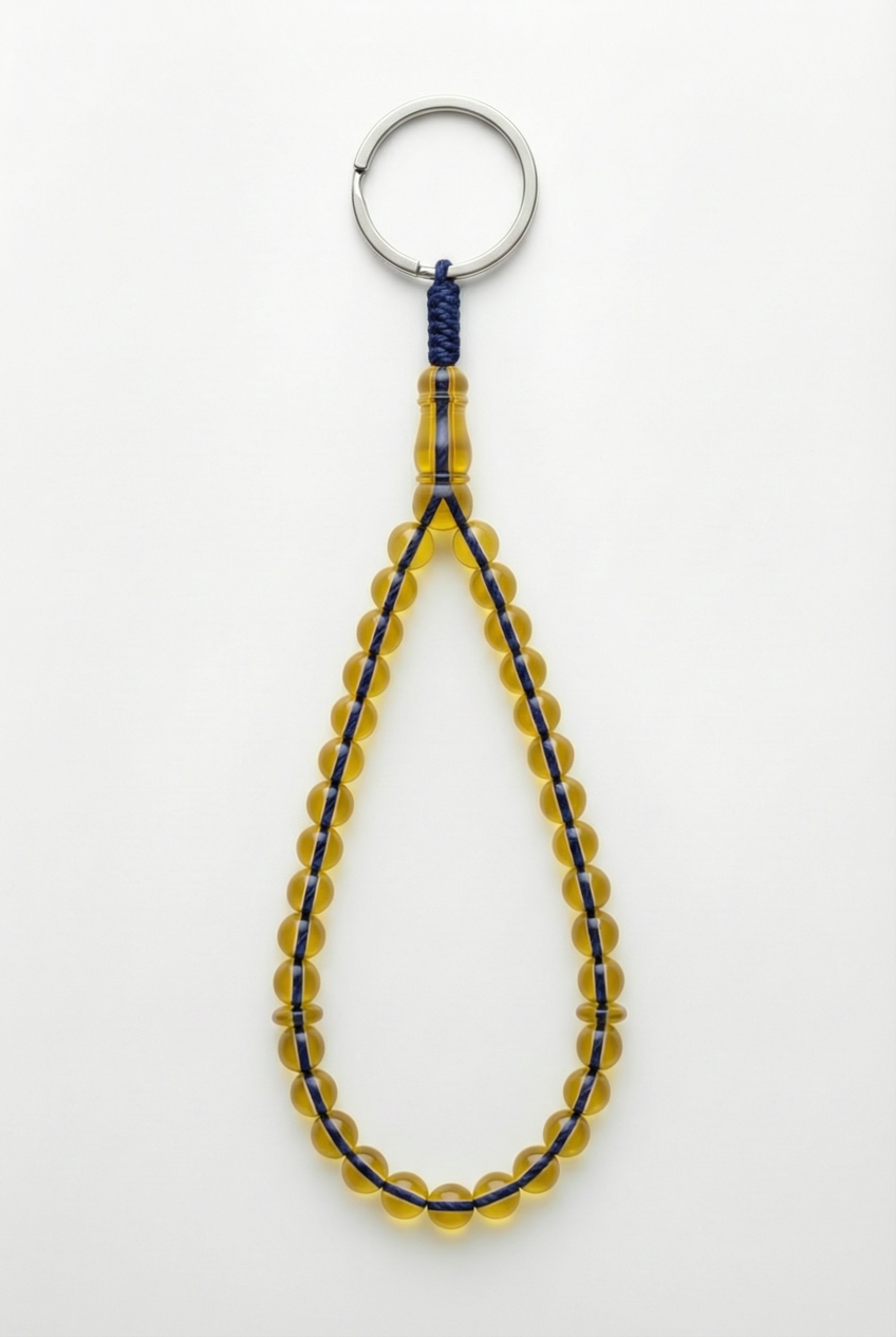 سلسلة مفاتيح من العنبر - ممتدة + شاهد وفواصل (31 خرزة)