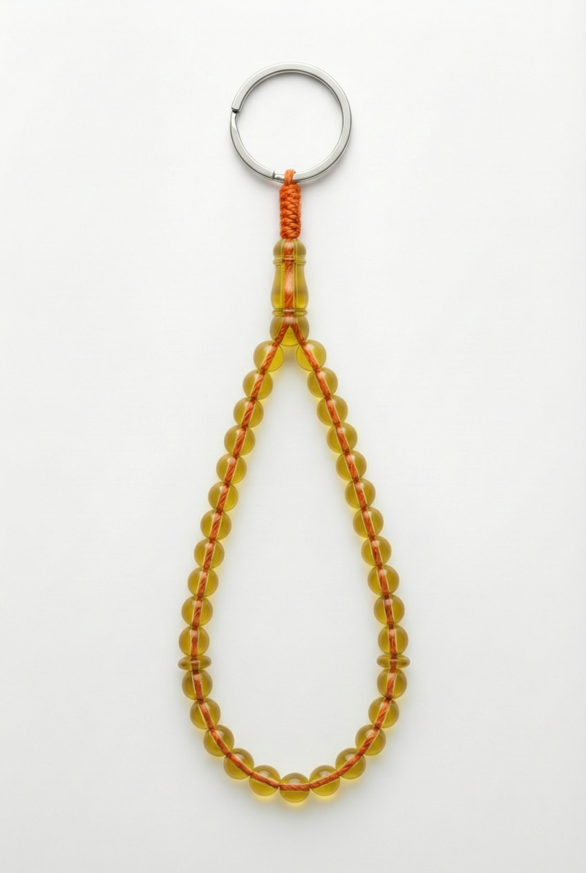 سلسلة مفاتيح من العنبر - ممتدة + شاهد وفواصل (31 خرزة)