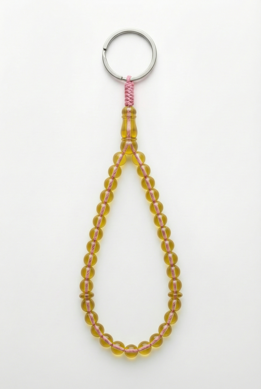 سلسلة مفاتيح من العنبر - ممتدة + شاهد وفواصل (31 خرزة)